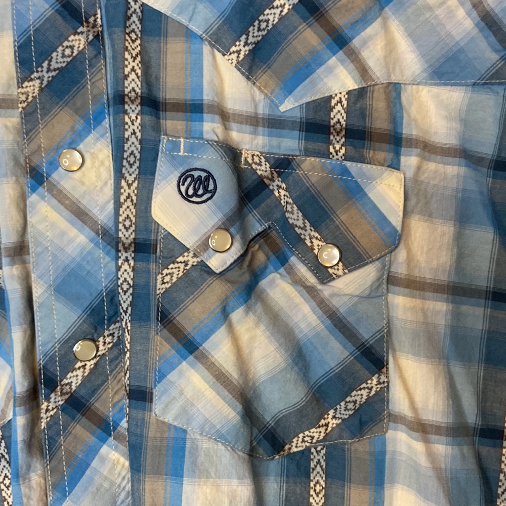 Wrangler XL Western Pearl Snap Plaid Button Down Long Sleeve Shirt Blue - Picture 3 of 6